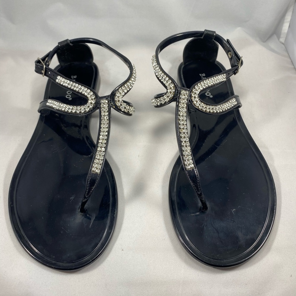 Black plastic rhinestone sandal